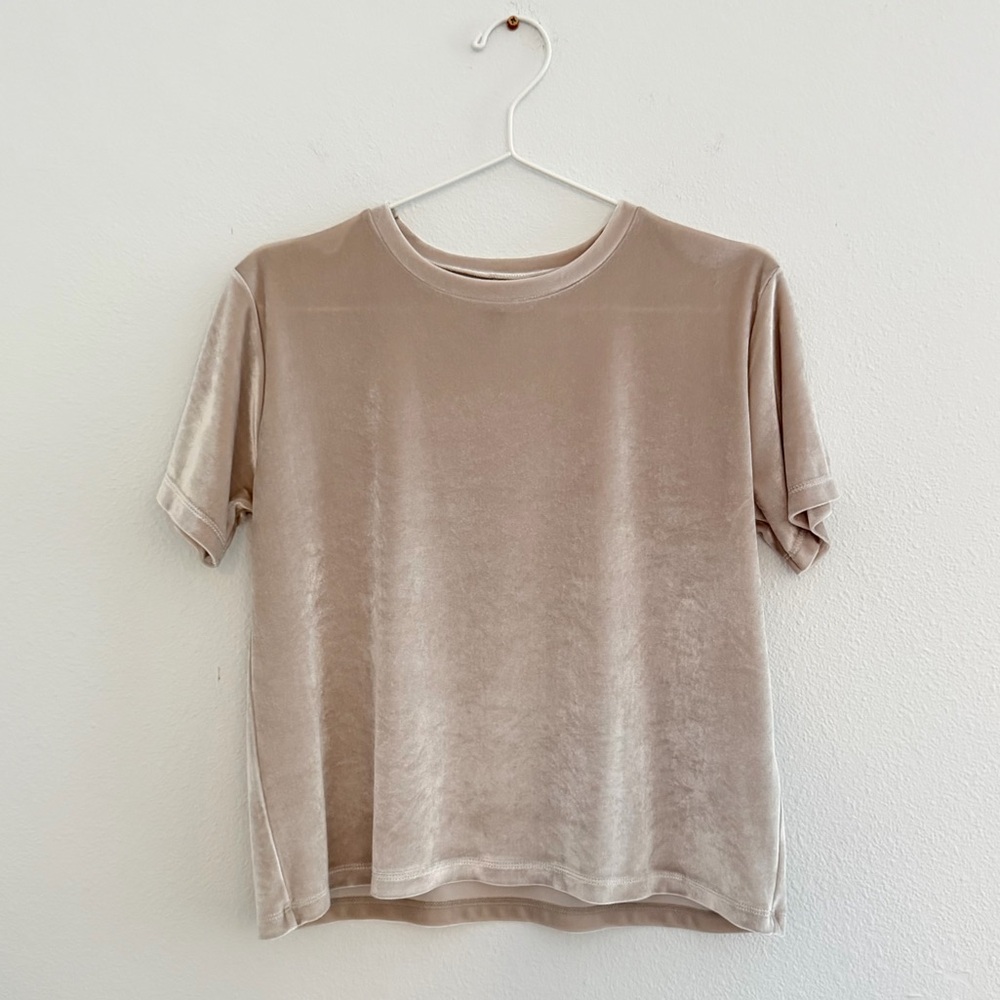 ASOS Short Sleeve Velvet Tee in Champagne Pink/Mauve SIZE 4